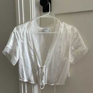 Silky white crop top with lace detailing